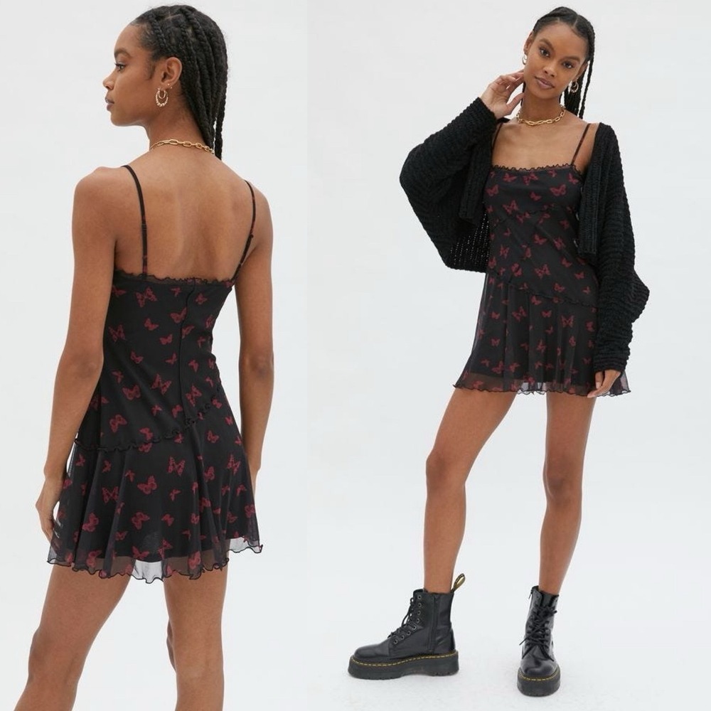 Urban Outfitters Moxie Mini‎ Mesh Slip Dress Black Multi Size Small